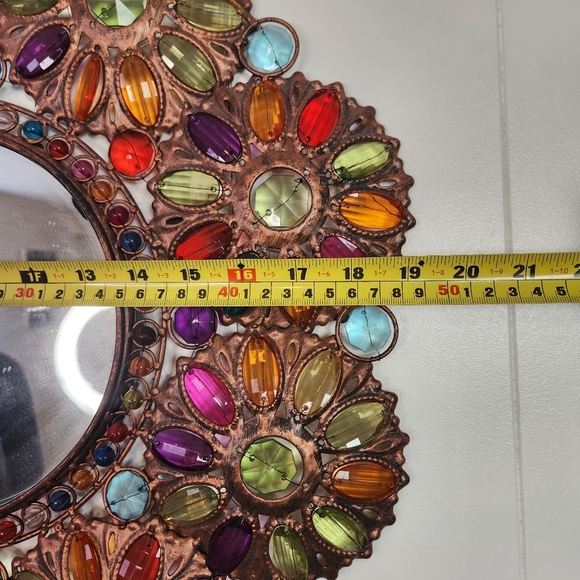 Pier 1 Boho Jewels Floral Beaded Beads Metal Frame Mirror Vintage 90s Bronze - Picture 4 of 7